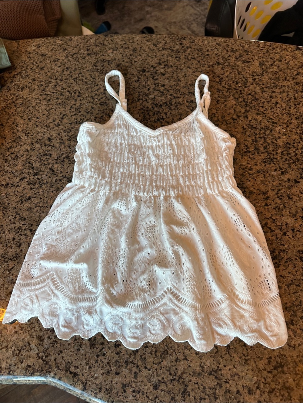 Kirious White Eyelet Smocked Tank Top for Girls